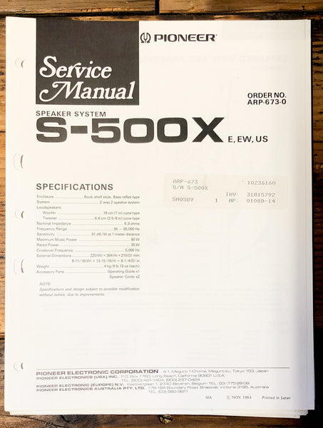 Pioneer CS-500X Speaker  Service Manual *Original*