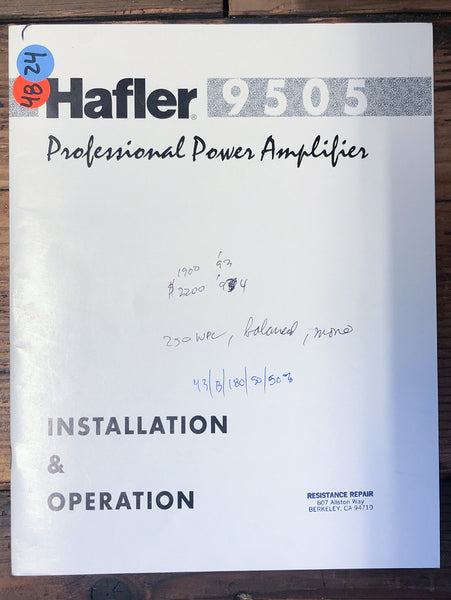 Hafler Model 9505 Amplifier  Owner / User Manual *Original*