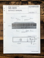 Kenwood GE-920 Equalizer  Service Manual *Original*