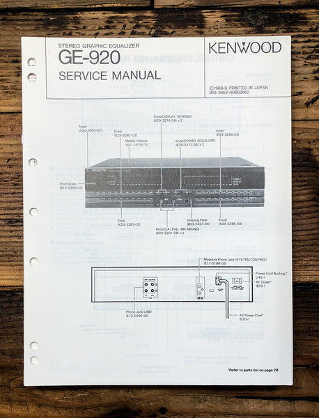 Kenwood GE-920 Equalizer  Service Manual *Original*