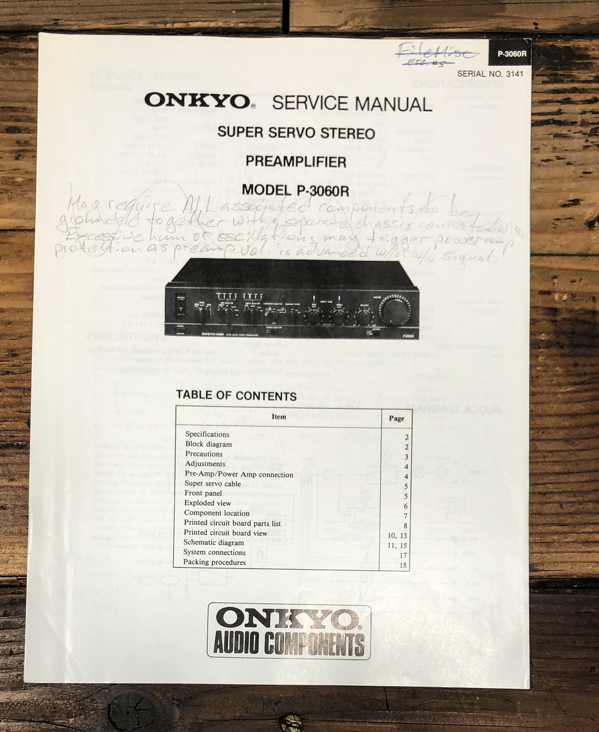 Onkyo P-3060R Preamp / Preamplifier Service Manual *Original*