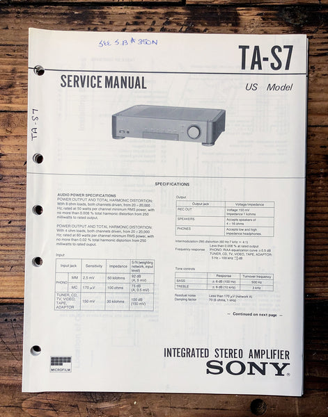 Sony TA-S7 Amplifier  Service Manual *Original*