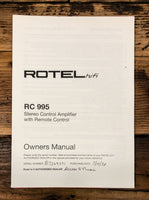 Rotel RC-995 Preamp / Preamplifier  Owner / User Manual *Original*