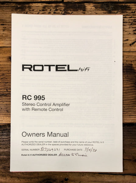 Rotel RC-995 Preamp / Preamplifier  Owner / User Manual *Original*