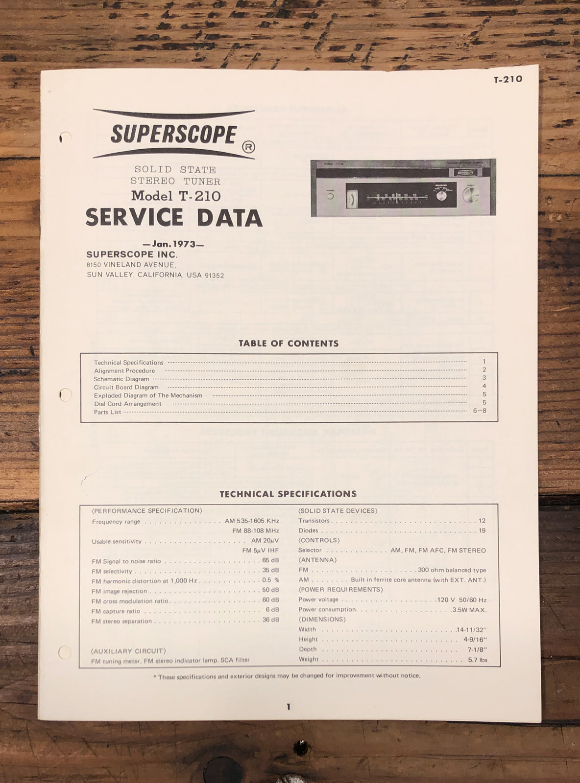 Superscope T-210 Tuner  Service Manual *Original*