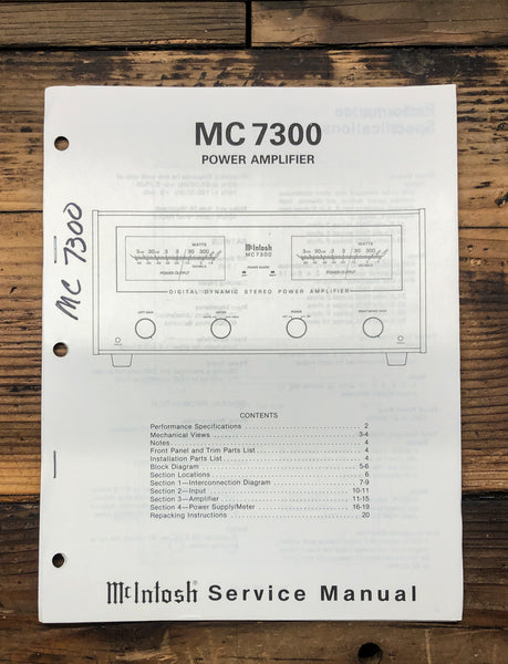 McIntosh MC7300 MC-7300 Amplifier  Service Manual *Original*