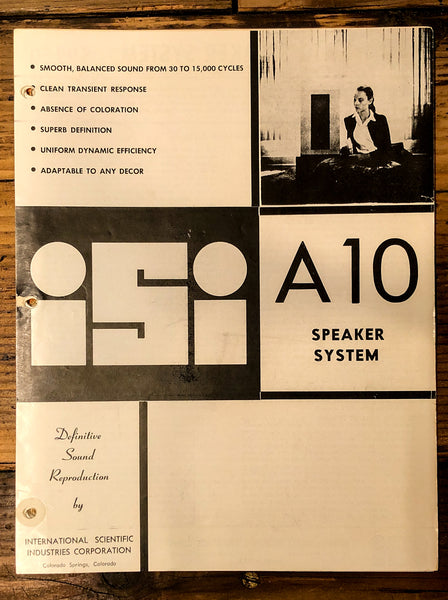 iSi Model A10 A-10 Speaker System Data Sheet  *Original*