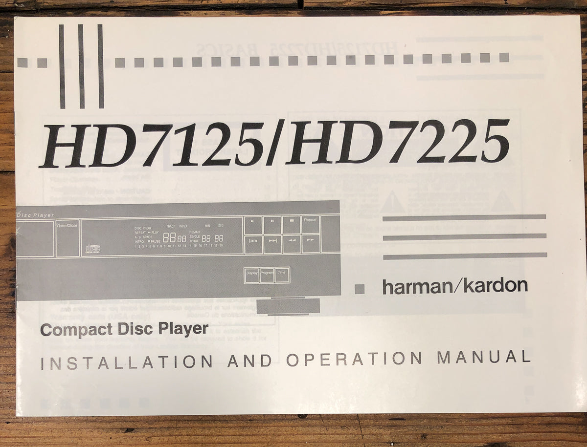 Harman Kardon HD7125 HD7225 CD Player Owners / User Manual *Original*