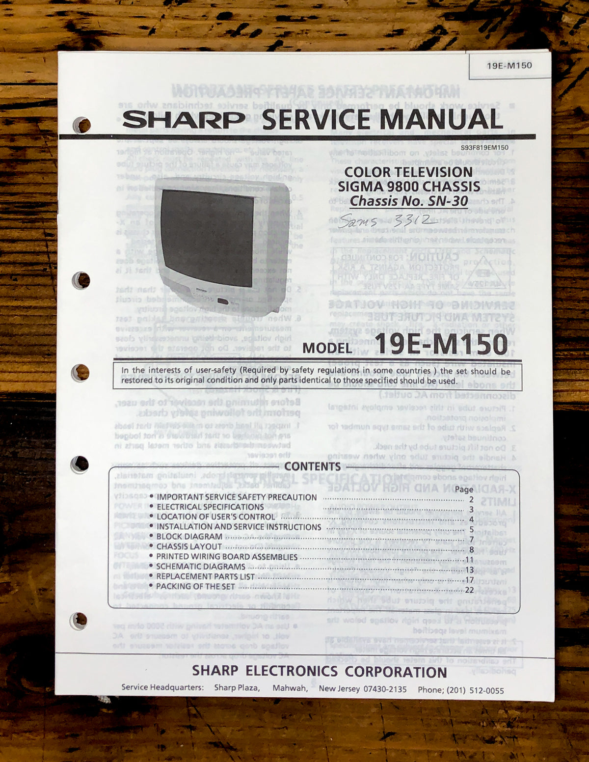 Sharp M150 TV / Television Service Manual *Original*