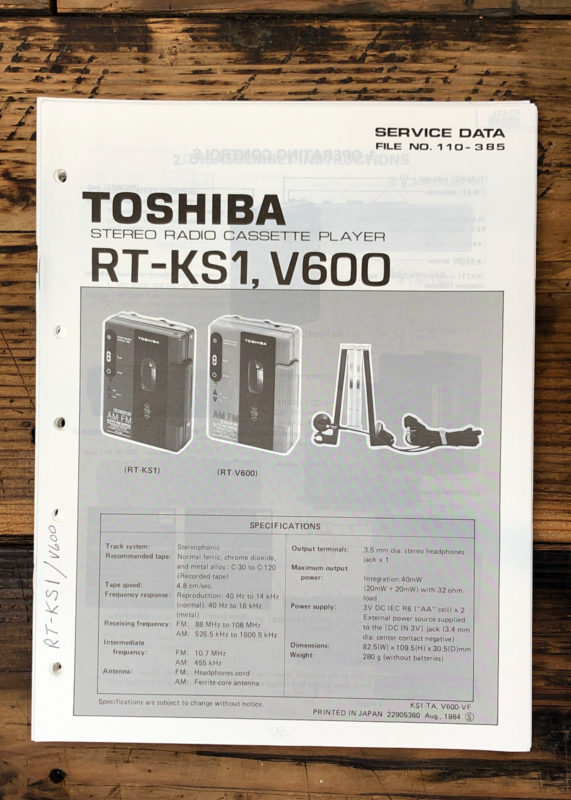 Toshiba RT-KS1 RT-V600 Stereo Service Manual *Original*