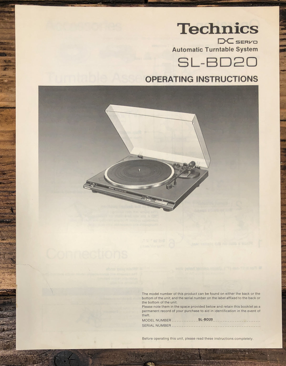 Technics SL-BD20 Record Player / Turntable Owners / User Manual *Original*