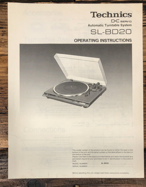 Technics SL-BD20 Record Player / Turntable Owners / User Manual *Original*