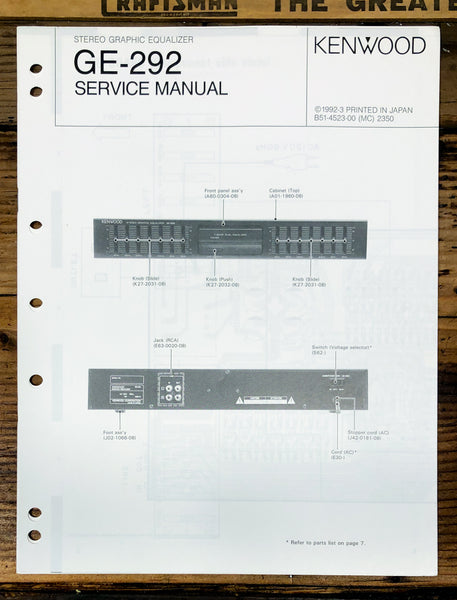 Kenwood GE-292 Graphic Equalizer  Service Manual *Original*