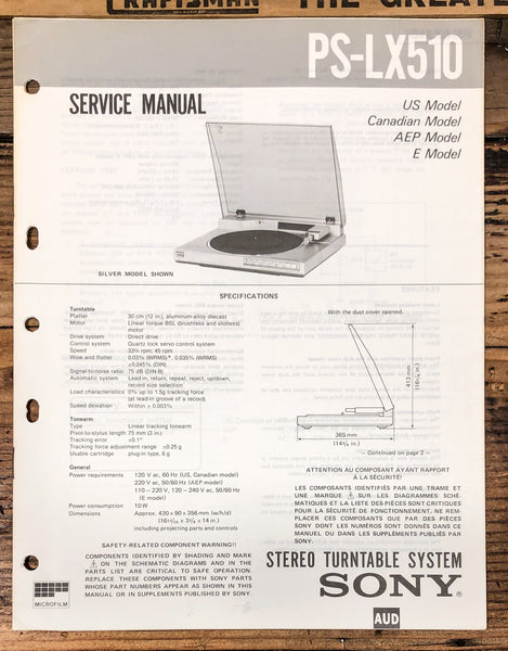Sony PS-LX510 Record Player / Turntable  Service Manual *Original*