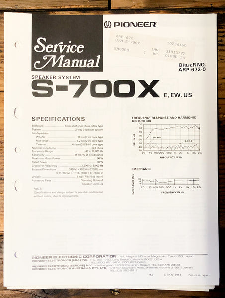 Pioneer CS-700X Speaker  Service Manual *Original*