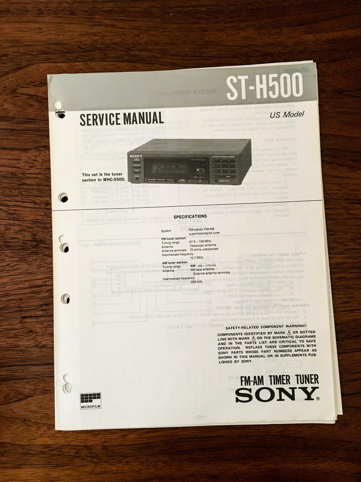 Sony ST-H500 Tuner Service Manual *Original*