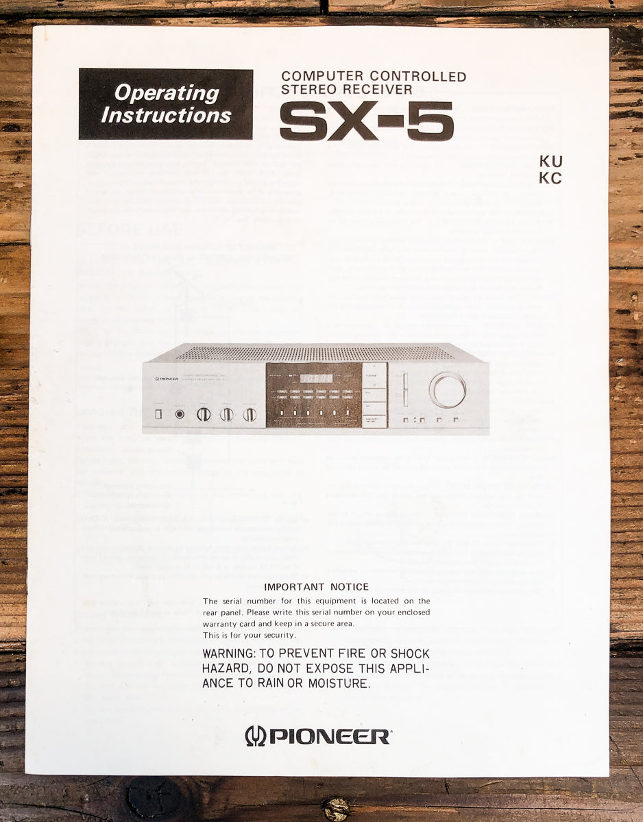 Pioneer SX-5 Receiver Owners / User Manual *Original*