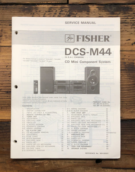 Fisher DCS-M44 Stereo  Service Manual *Original*