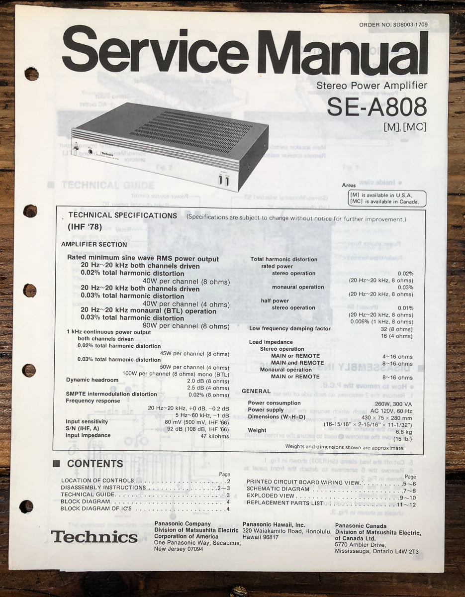 Technics SE-A808 Amplifier Service Manual *Original*