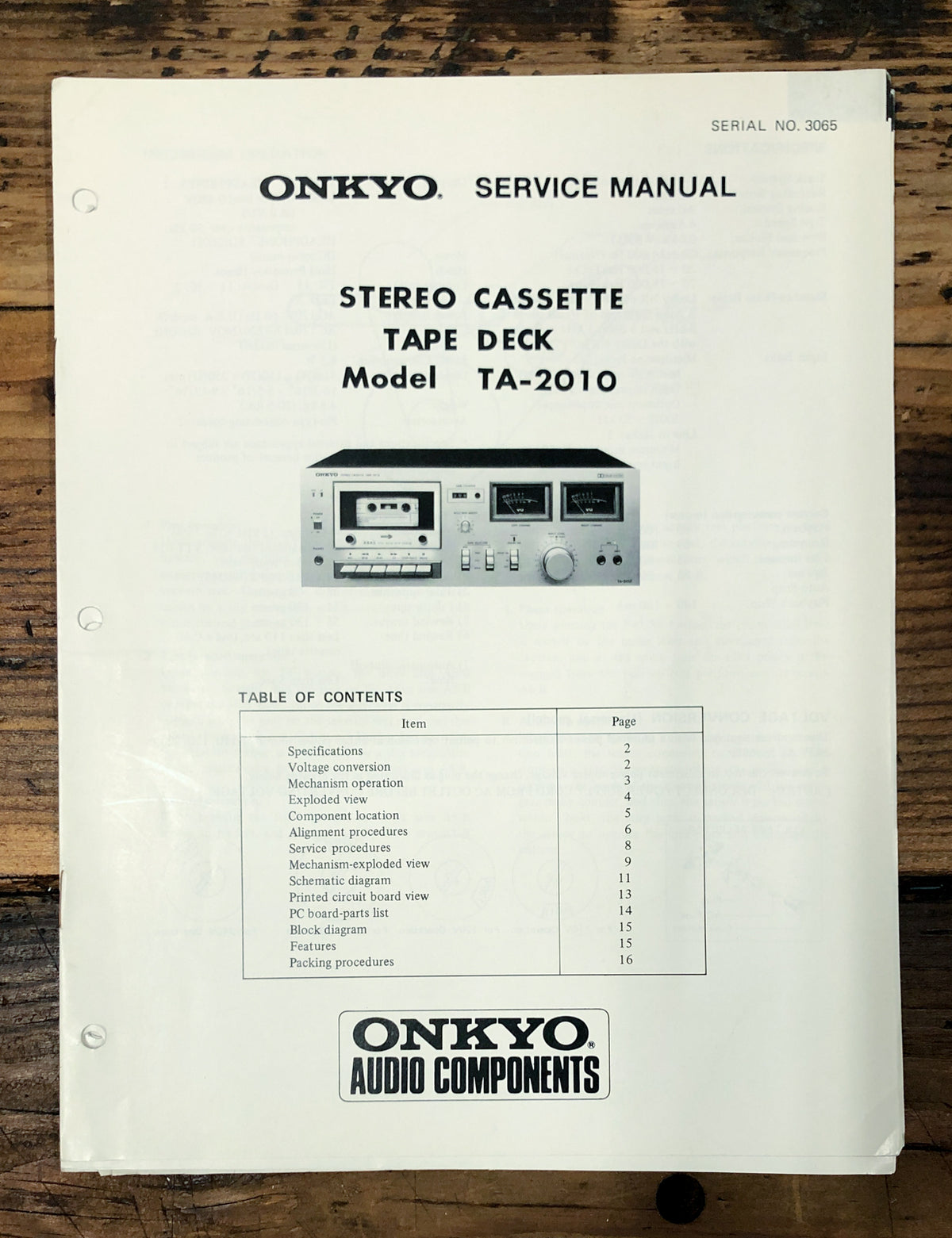 Onkyo TA-2010 Cassette  Service Manual *Original*