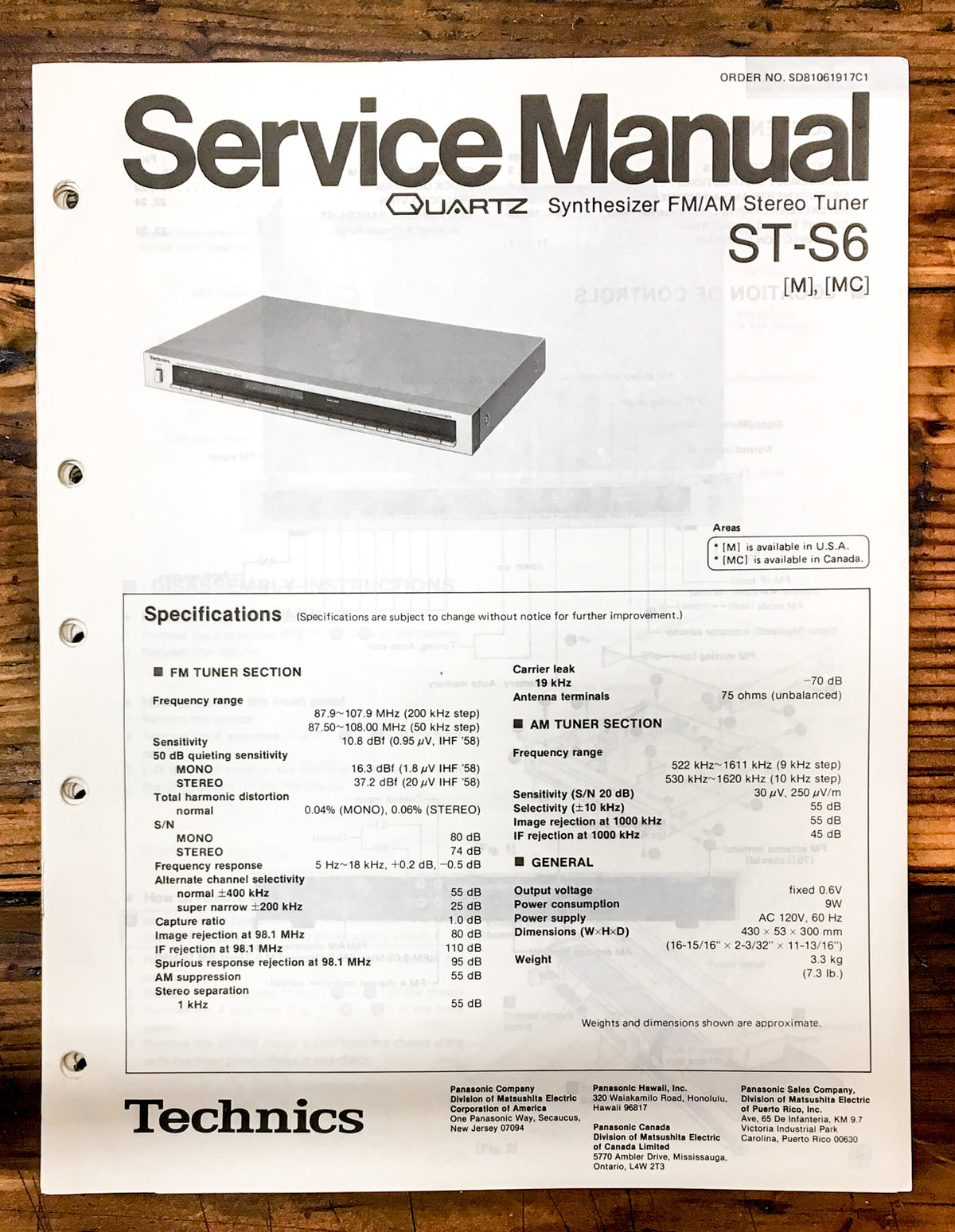 Technics ST-S6 Tuner  Service Manual *Original*