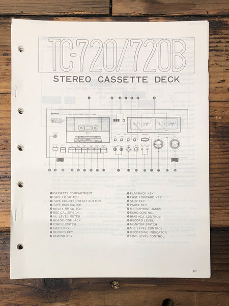 Yamaha TC-720 TC-720B Cassette  Service Manual *Original*