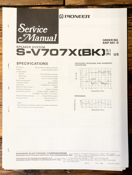 Pioneer CS-V707X Speaker  Service Manual *Original*