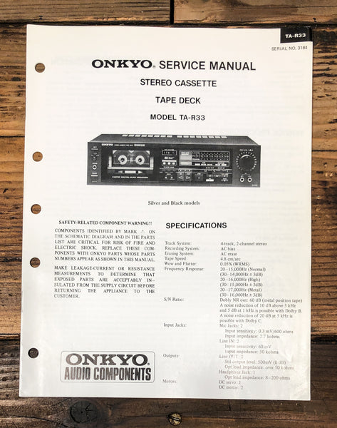 Onkyo TA-R33 Cassette Service Manual *Original*