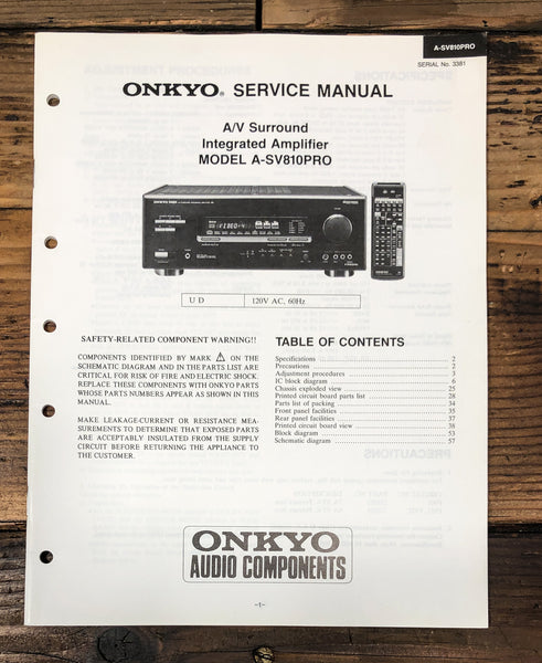 Onkyo A-SV810PRO Amplifier Service Manual *Original*