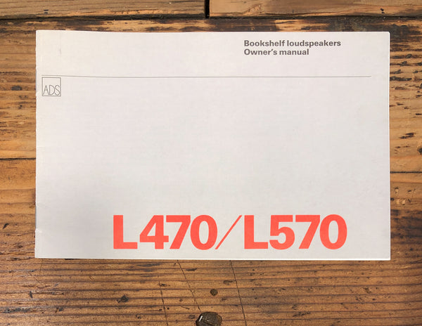 ADS L470 L570 Speaker Owners / User Manual *Original*
