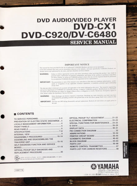 Yamaha DVD-CX1 DVD-C920 DV-C6480 DVD Player  Service Manual *Original*