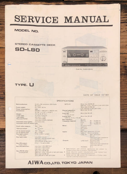 Aiwa SD-L80 Cassette  Service Manual *Original*