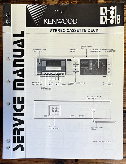 Kenwood KX-31 KX-31B Cassette  Service Manual *Original* #1