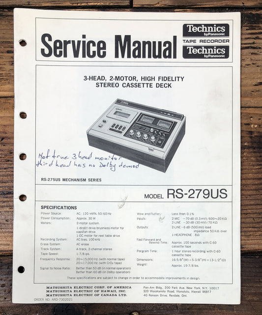 Technics RS-279US Cassette Service Manual *Original*