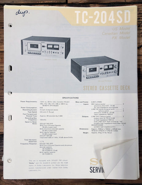 Sony TC-204SD Cassette  Service Manual *Original*