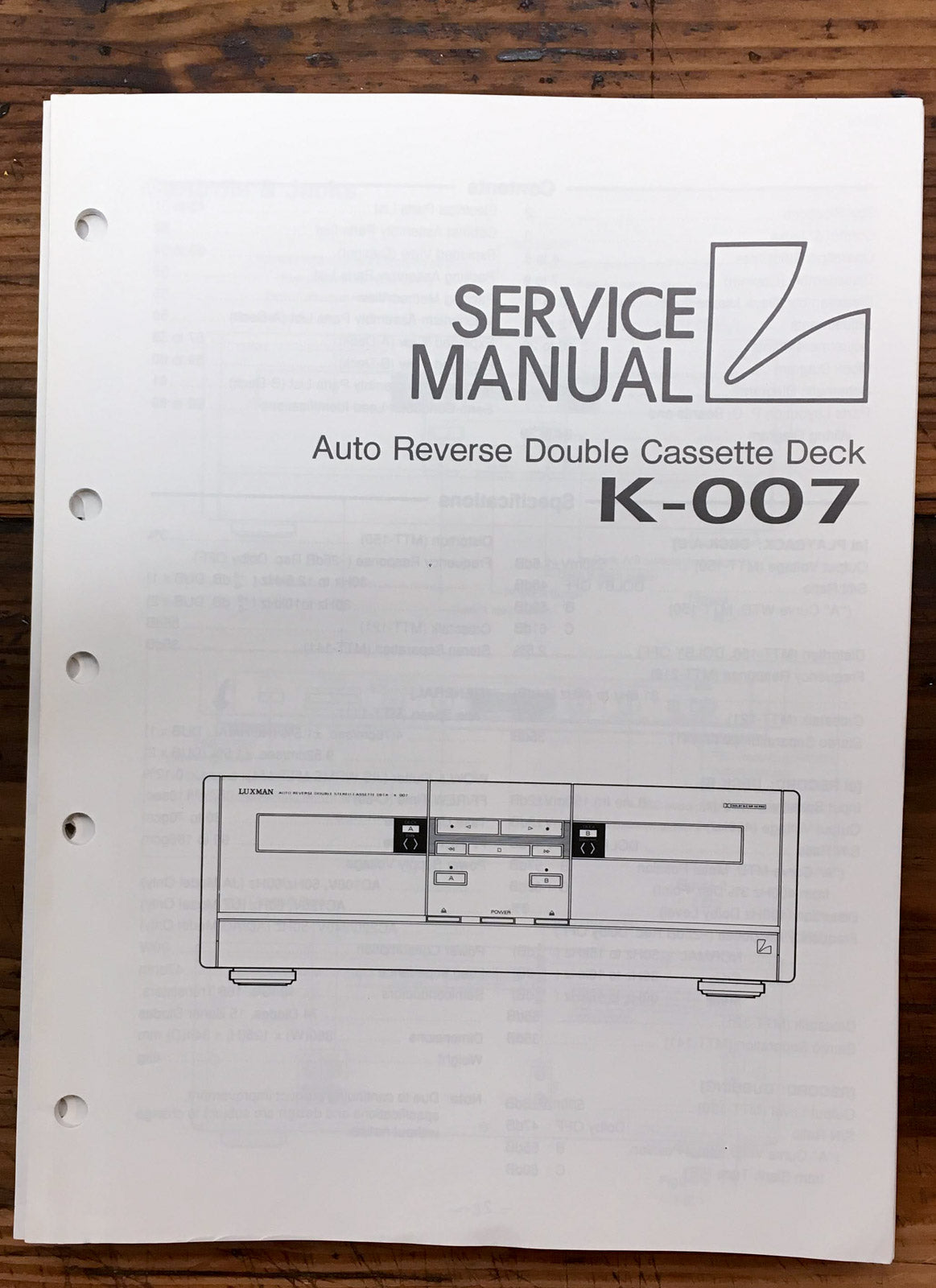 Luxman K-007 Cassette  Service Manual *Original*