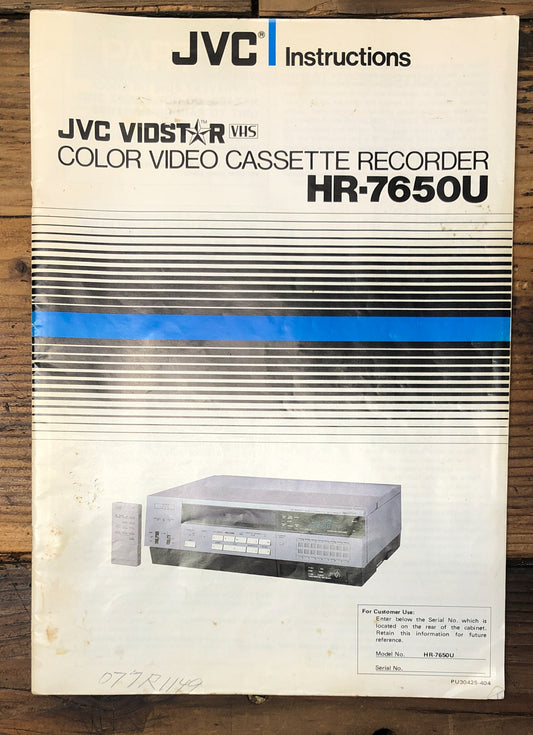 JVC HR-7650U  VCR  Owner / User Manual *Original*