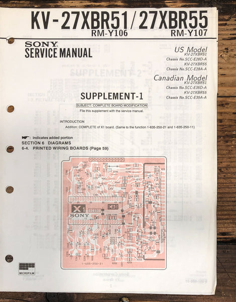 Sony KV-27XBR51 -27XBR55 TV Supp. Service Manual *Original*