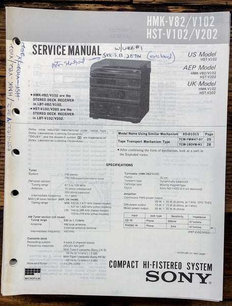 Sony HMK-V82 -V102 HST-V102 -V202 Stereo  Service Manual *Original*