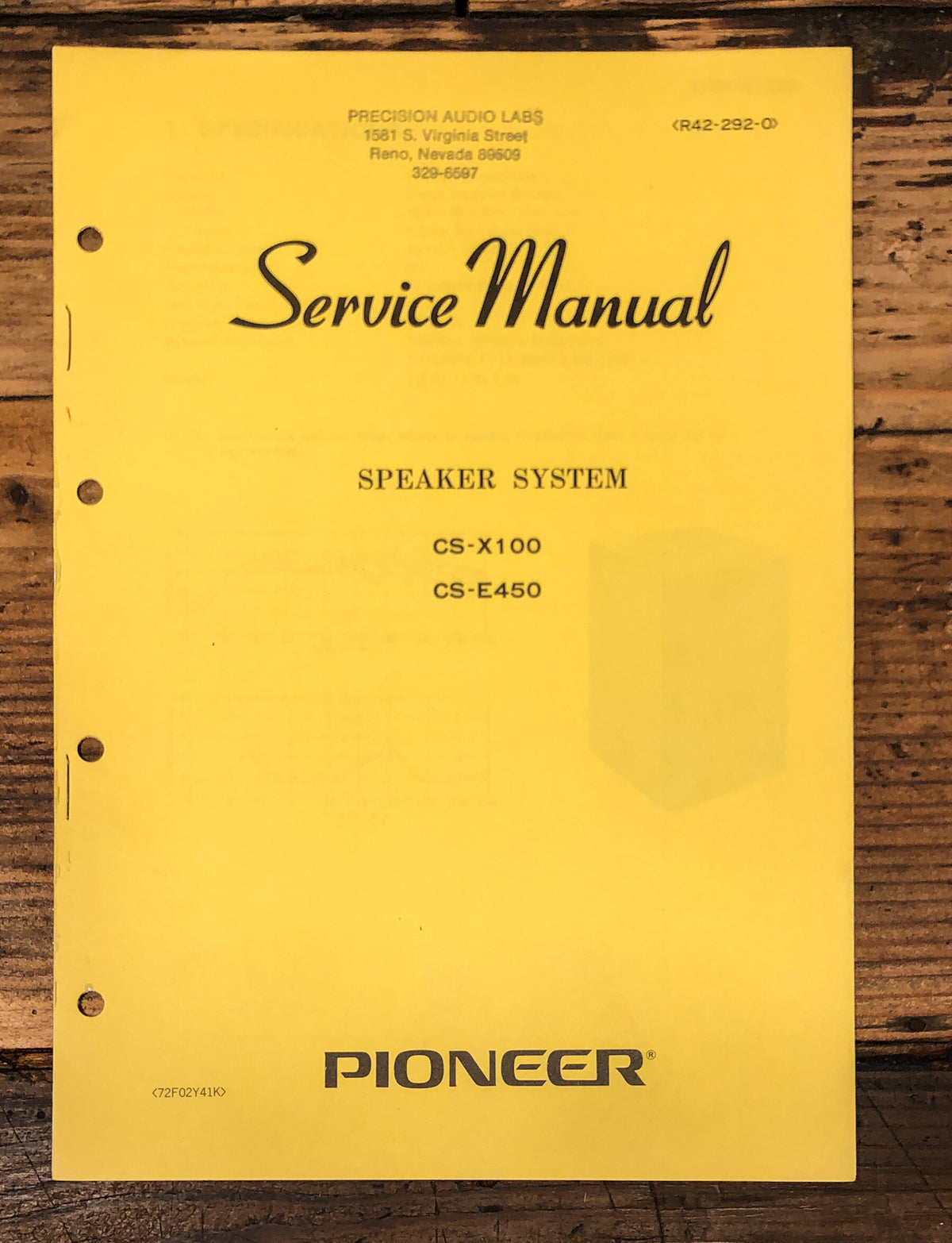Pioneer CS-X100 Speaker Service Manual *Original*