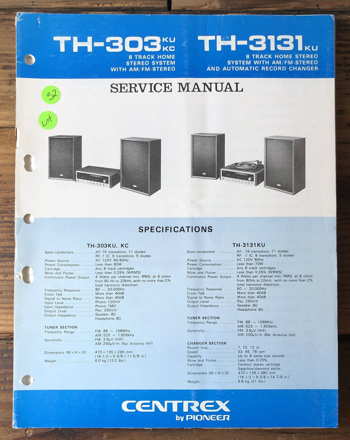 Centrex TH-303KU TH-3131KU Stereo System Service Manual *Original*