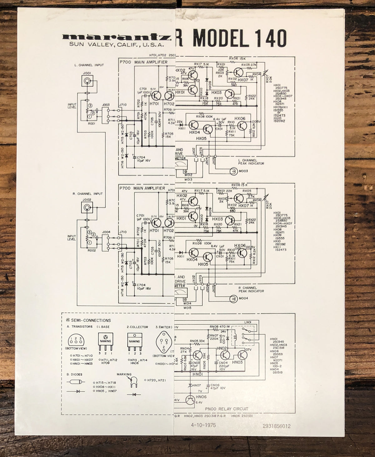 Marantz Model 140 Amplifier Large Fold Out Schematic *Original*