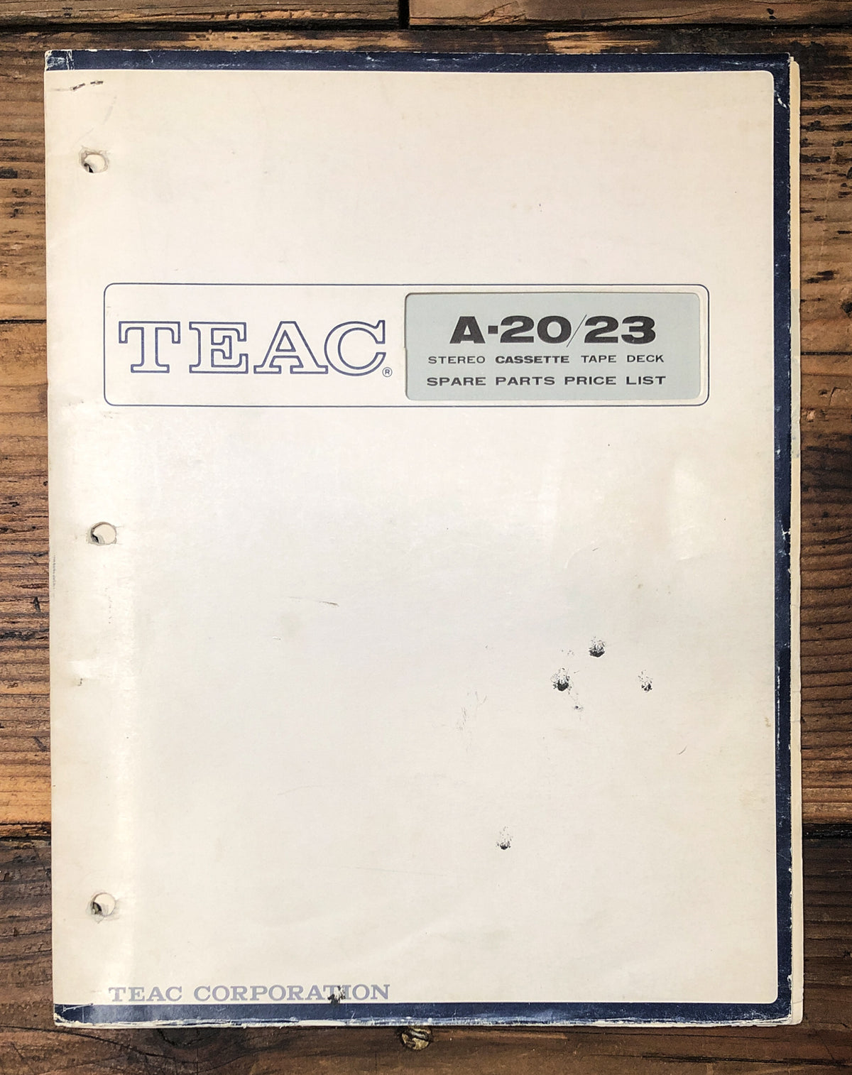 Teac A-20 A-23 Cassette  Parts List Manual *Original*