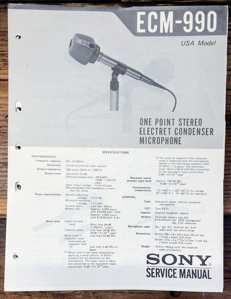 Sony ECM-990 Microphone Service Manual *Original*