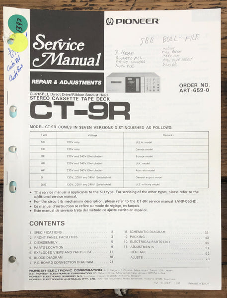 Pioneer CT-9R Cassette  Service Manual *Original*