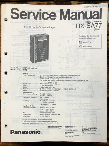 Technics RX-SA77 Cassette  Service Manual *Original*