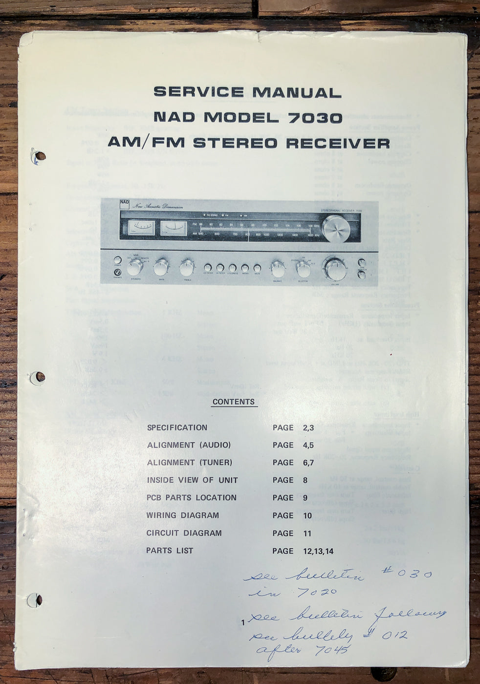 NAD Model 7030 Receiver Service Manual *Original*