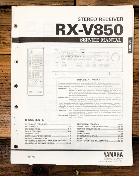 Yamaha RX-V850 Receiver  Service Manual *Original*