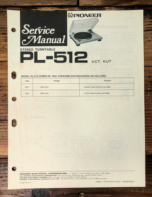 Pioneer PL-512 Turntable Service Manual *Original*