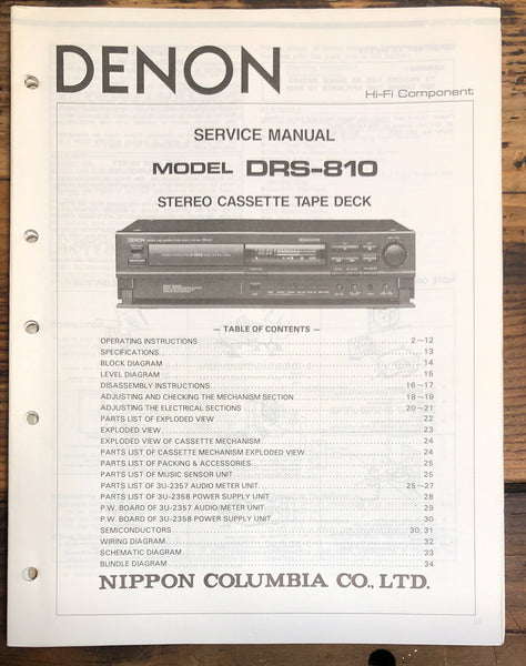 Denon DRS-810 Cassette  Service Manual *Original*